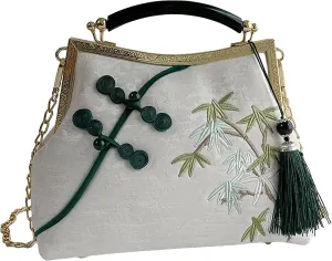 Women's Chinese Style Embroidered Purse Vintage Clutch Handbag with Tassel Pendant Hanfu Crossbody Bag