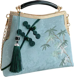 Women's Chinese Style Embroidered Purse Vintage Clutch Handbag with Tassel Pendant Hanfu Crossbody Bag
