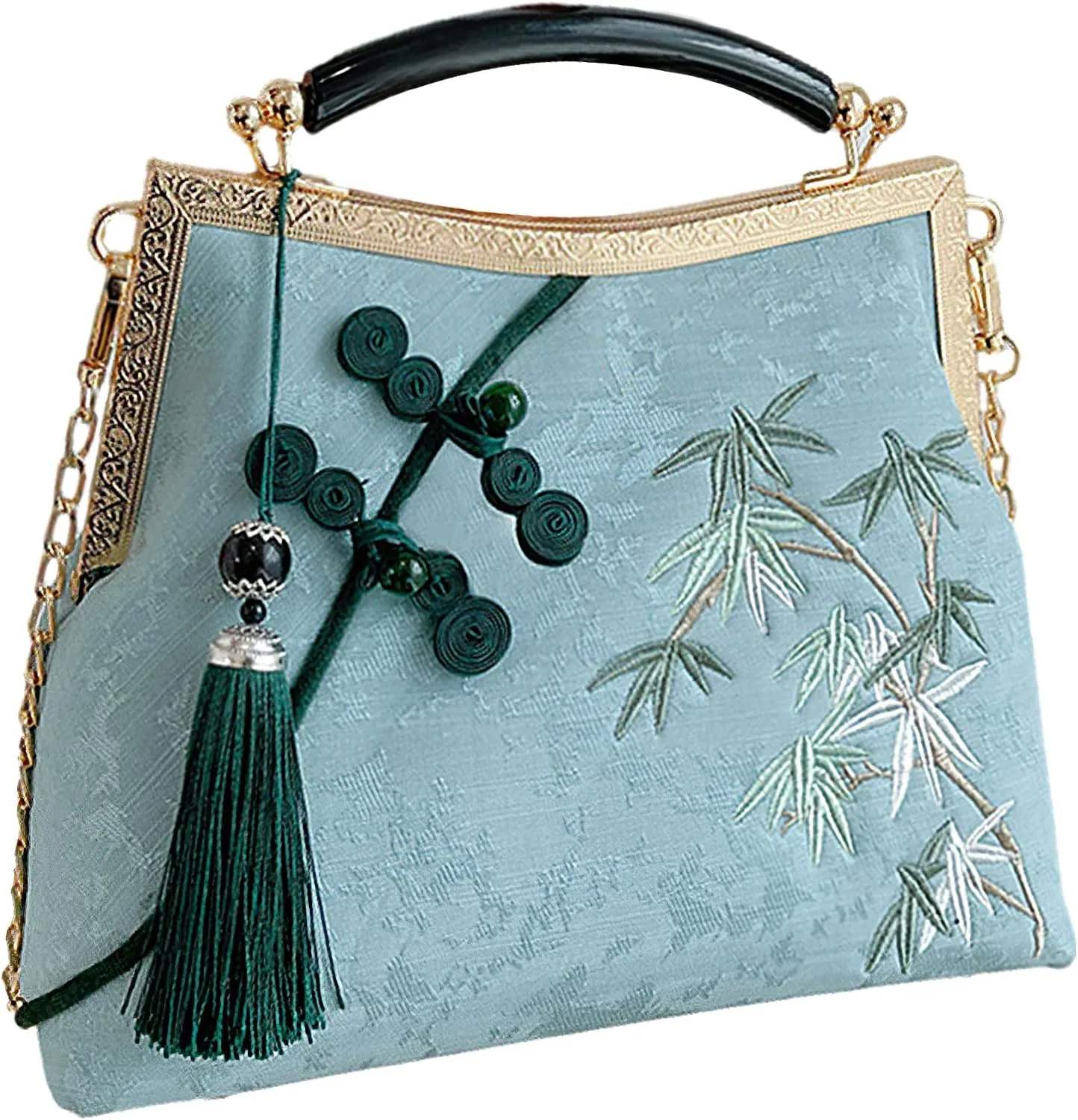 Women's Chinese Style Embroidered Purse Vintage Clutch Handbag with Tassel Pendant Hanfu Crossbody Bag