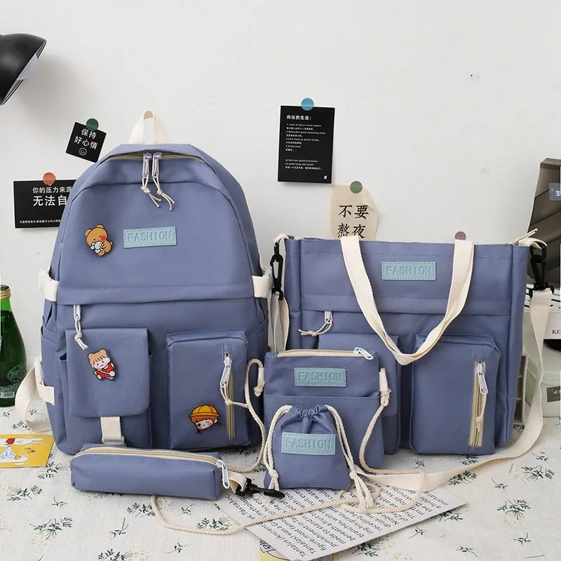 Women's College Korean Contrast Color Canvas For Junior Backpacks