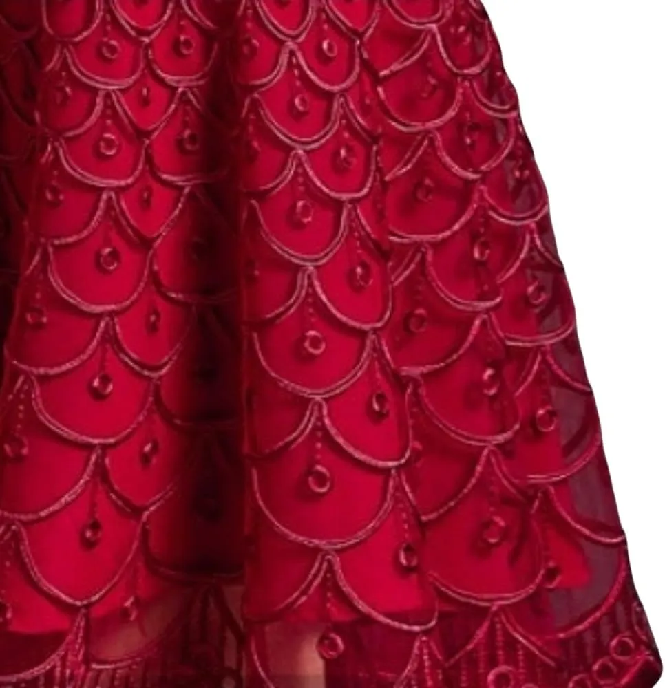 Womens Elegant Embroidered Floral Lace Midi Mermaid Dress 8924