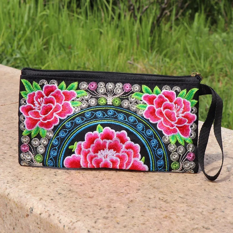 Women's Ethnic Embroidery Clutch Fabric Long Change Coin Purses