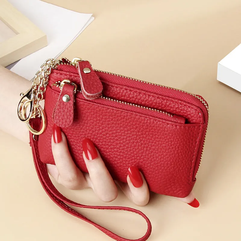 Women's First Layer Cowhide Clutch Multiple Slots Hand Coin Purses