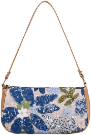 Women's Floral Embroidery Purse Sequin Beaded Shoulder Bag Summer Beach Party Purses Sparkly Underarm Bags