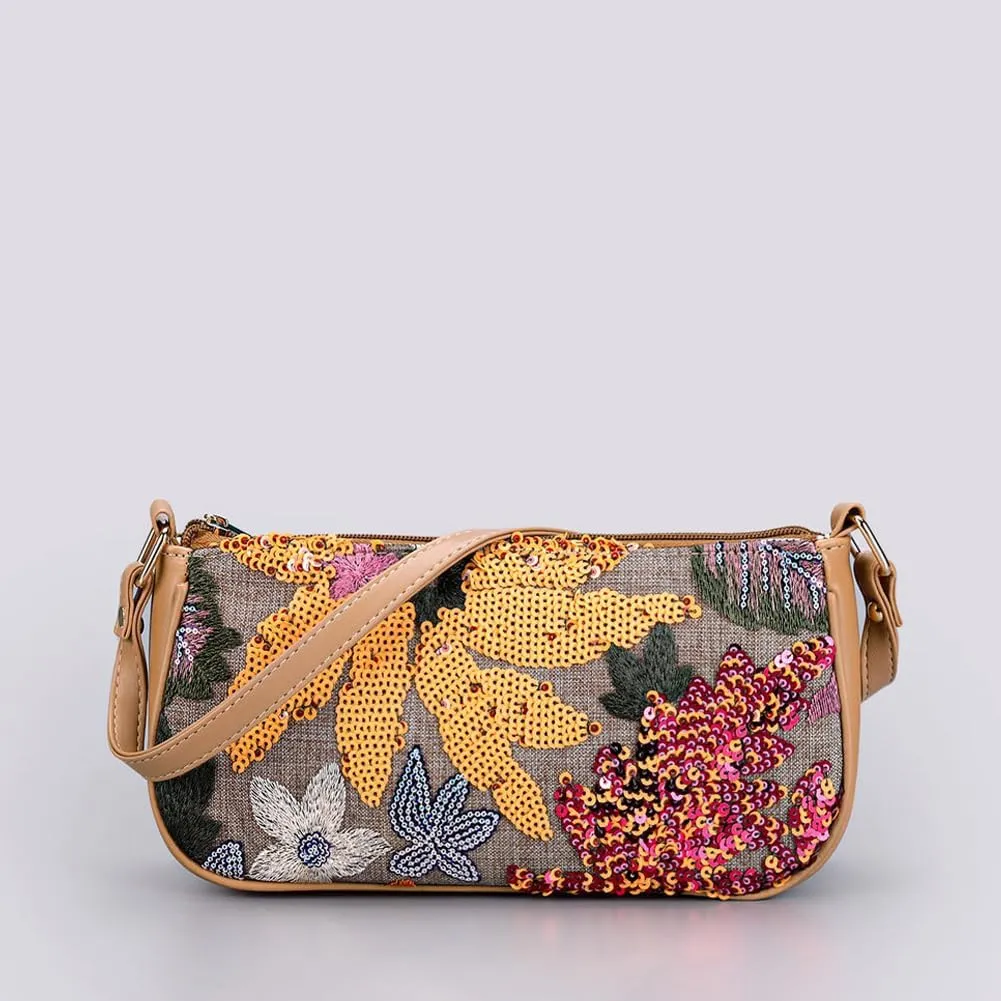 Women's Floral Embroidery Purse Sequin Beaded Shoulder Bag Summer Beach Party Purses Sparkly Underarm Bags
