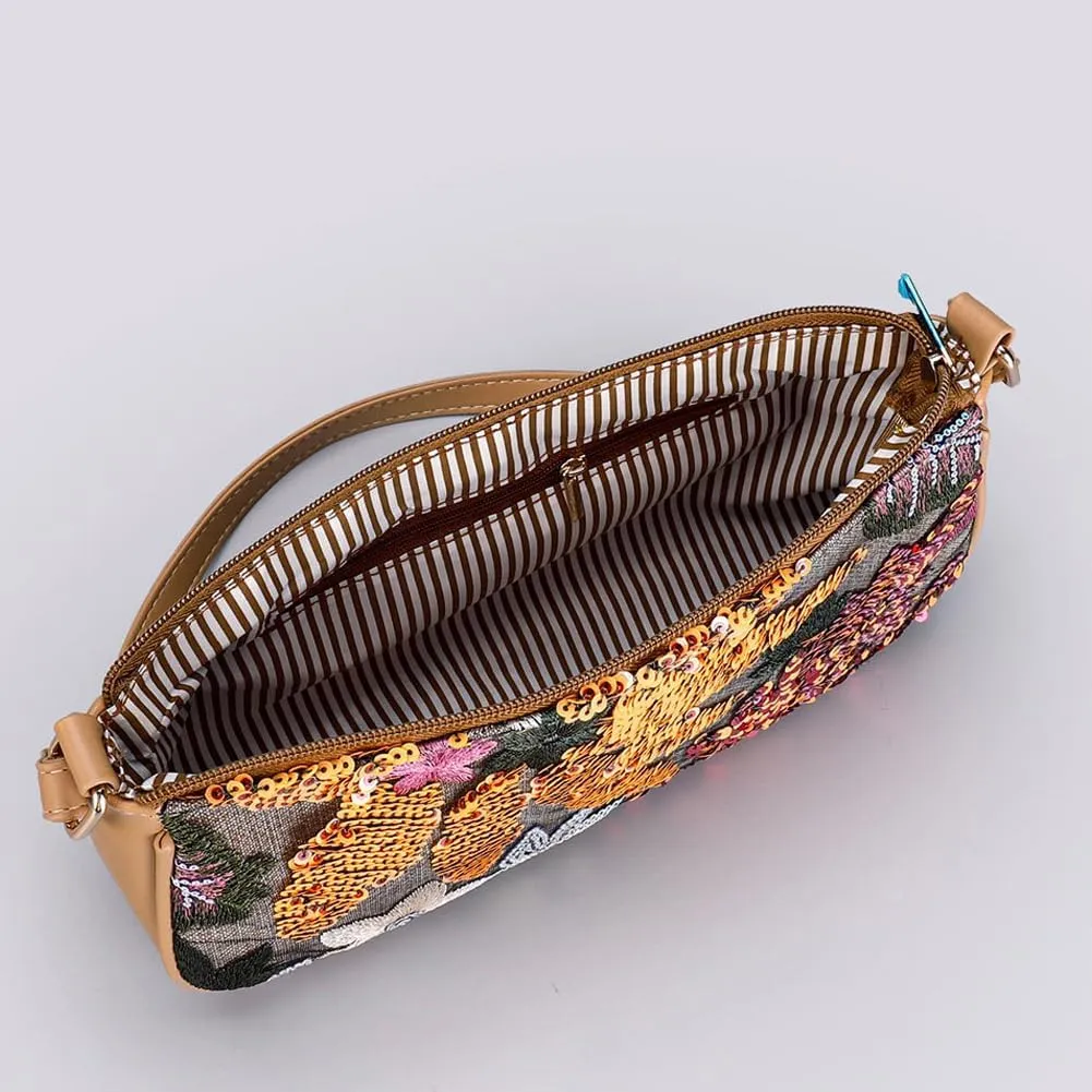 Women's Floral Embroidery Purse Sequin Beaded Shoulder Bag Summer Beach Party Purses Sparkly Underarm Bags