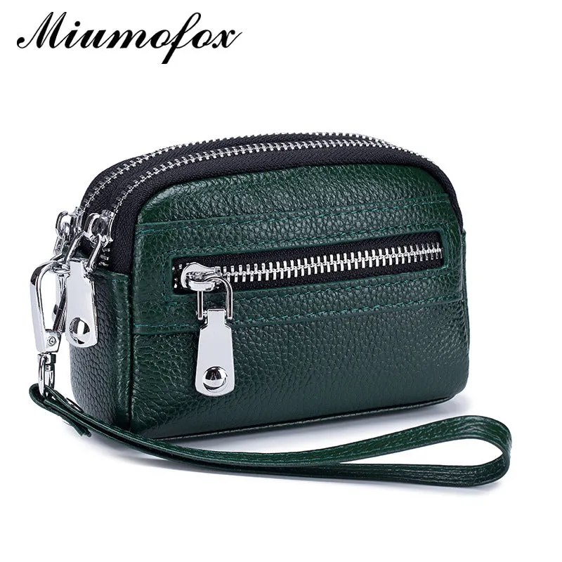 Women's Genuine Leather Clutch Mini Large Capacity Double Zipper Coin Purses