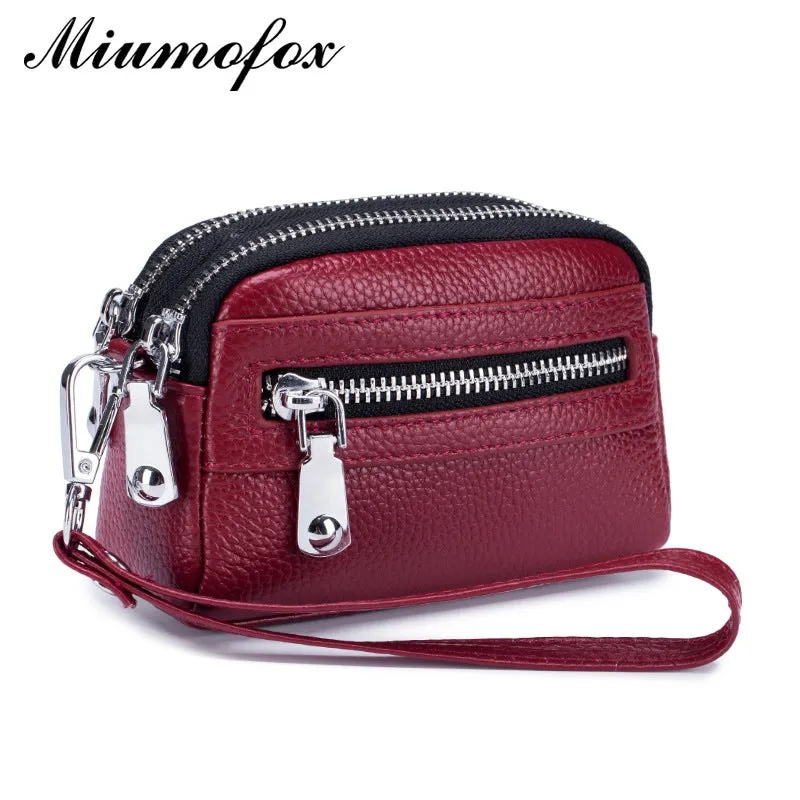 Women's Genuine Leather Clutch Mini Large Capacity Double Zipper Coin Purses