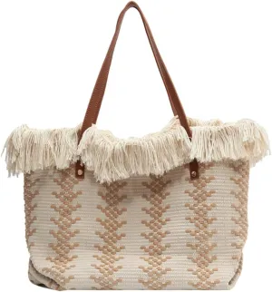 Womens Large Tote Handbag Cotton Linen Shoulder Bag Bohemian Tassel Hobo Bag for Shopping, Beach, Vacation