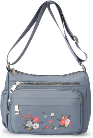 Womens Nylon Cloth Crossbody Phone Purse,Leisure Embroidered Floral Shoulder Handbag,Work Bag Travel Bag