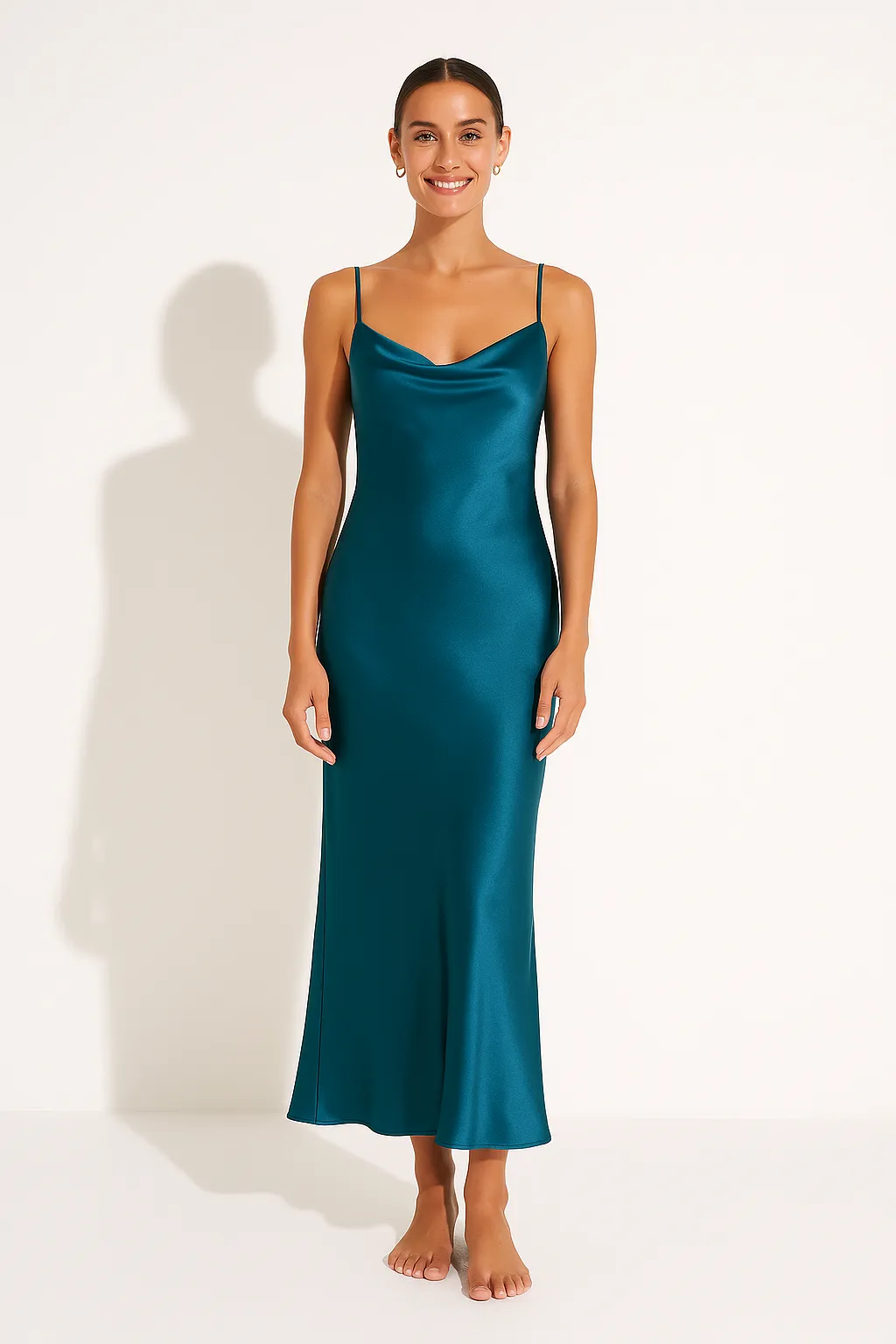 Women’s Satin Maxi Dress – Slim Fit – Cowl Neck – Spaghetti Straps – Evening Wear