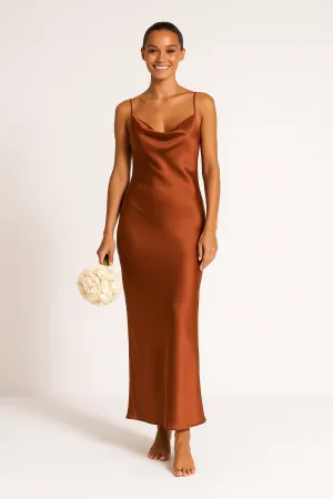 Women’s Satin Maxi Dress – Slim Fit – Cowl Neck – Spaghetti Straps – Evening Wear