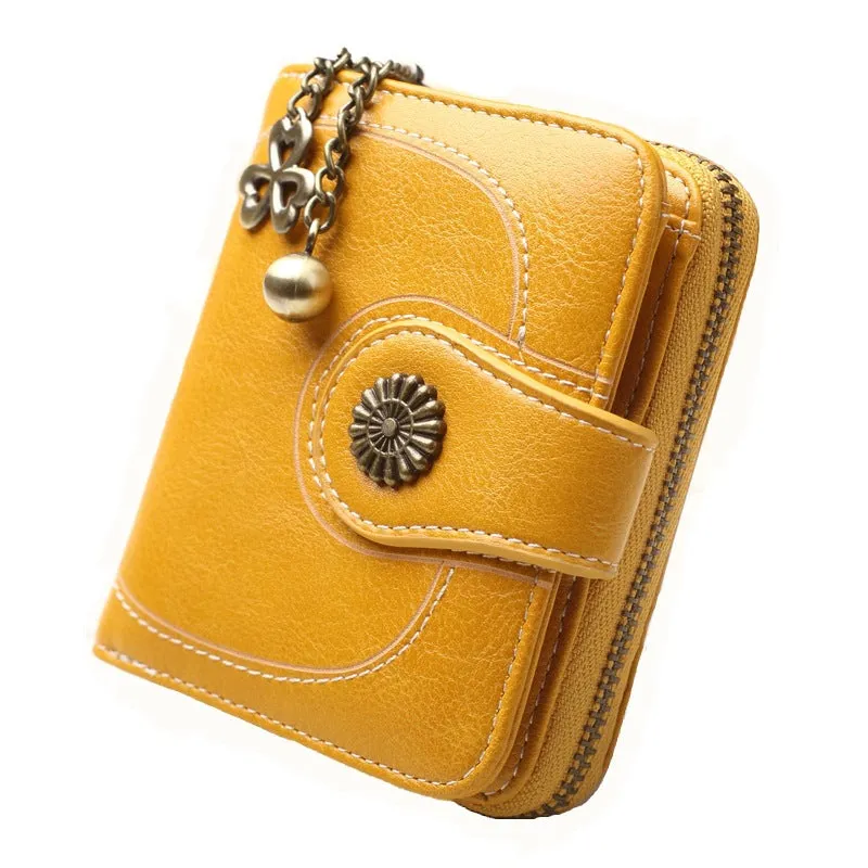 Women's Short Zipper Clutch Fashion Oil Leather Coin Purses