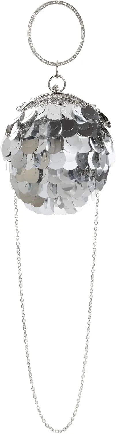 Women's Sparkling Sequin Sphere Clutch | Alloy Frame with Rhinestone Inlaid Handle | Evening Handbag