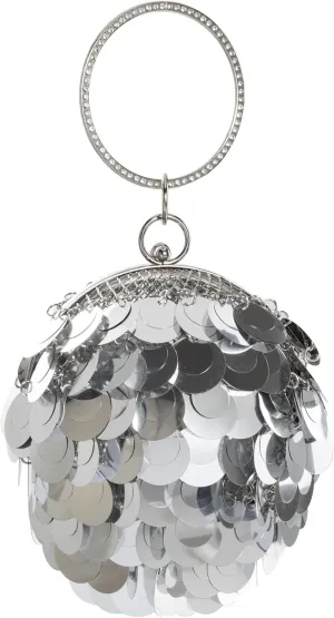 Women's Sparkling Sequin Sphere Clutch | Alloy Frame with Rhinestone Inlaid Handle | Evening Handbag