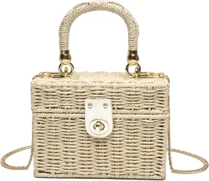 Women's Straw Bag Wicker Woven Basket Beach Purse Summer Purses Vacation Handbags Rattan Crossbody Bag Straw Purse