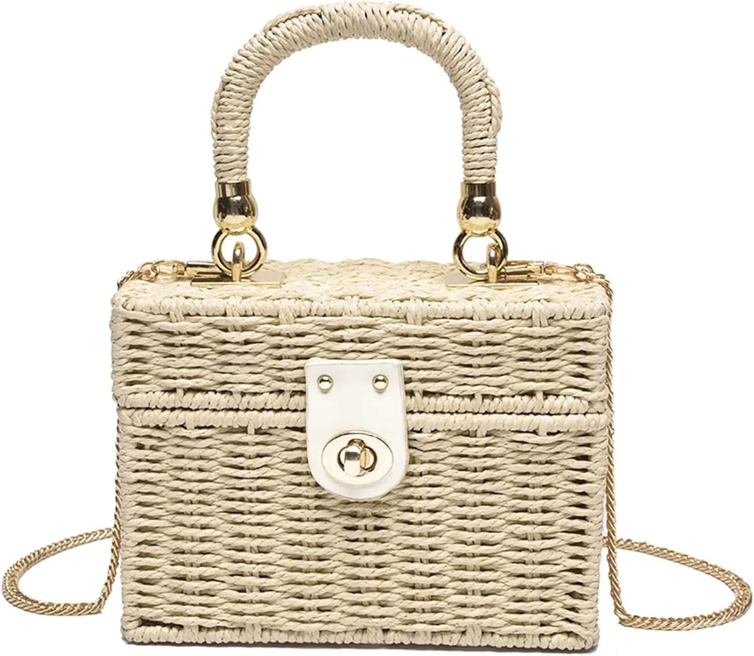Women's Straw Bag Wicker Woven Basket Beach Purse Summer Purses Vacation Handbags Rattan Crossbody Bag Straw Purse