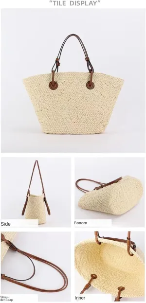 Women's Straw Beach Bag - Summer Straw Handbag, Woven Handbag, Fishing Net Beach Bag, Single Shoulder Crossbody Bag