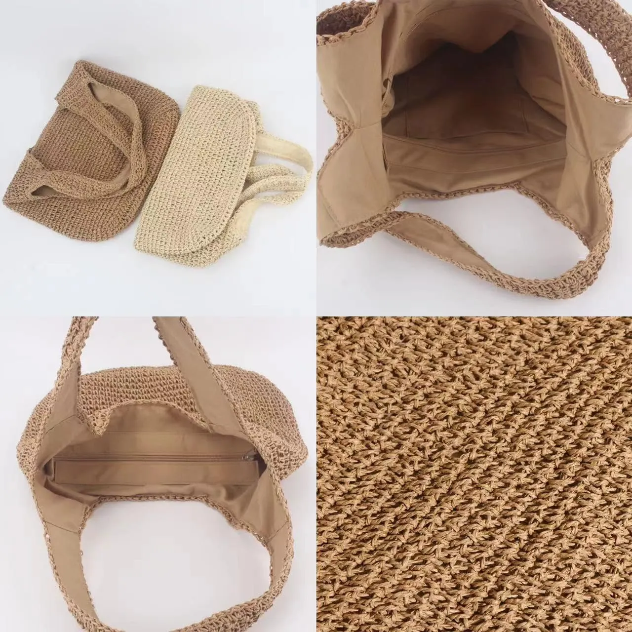 Women's Straw Beach Bag - Summer Straw Handbag, Woven Handbag, Fishing Net Beach Bag, Single Shoulder Crossbody Bag