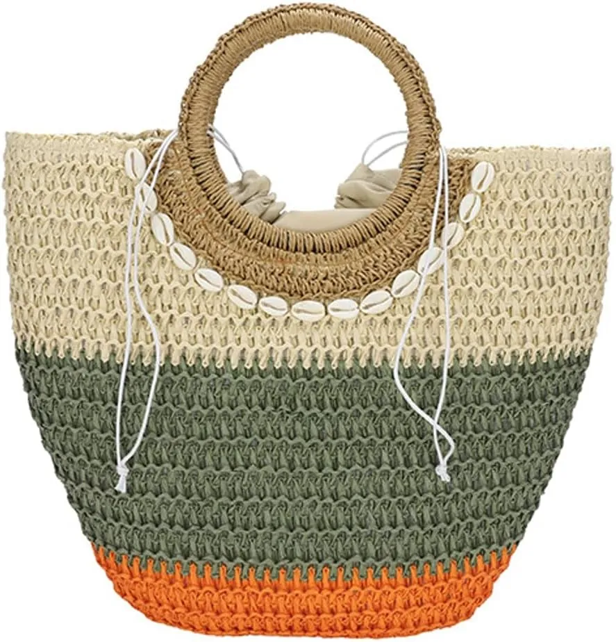 Womens Straw Handbags Casual Totes Rattan Woven Purse Summer Beach Shoulder Bag Colorful Satchel Vacation