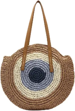 Women's Straw Mesh Handbag Crochet Colorful Large Disc Straw Bag Handbag Handmade Large Summer Beach Handwoven