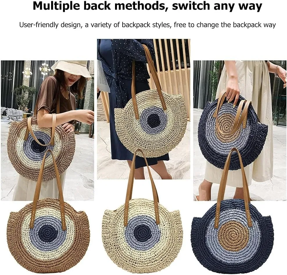 Women's Straw Mesh Handbag Crochet Colorful Large Disc Straw Bag Handbag Handmade Large Summer Beach Handwoven