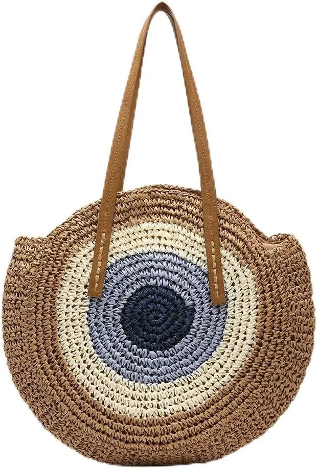 Women's Straw Mesh Handbag Crochet Colorful Large Disc Straw Bag Handbag Handmade Large Summer Beach Handwoven