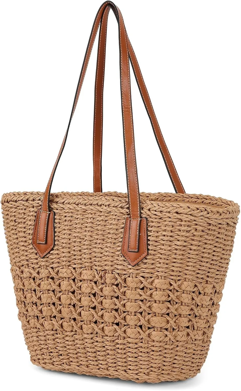 Women's Straw Shoulder Bag Large Rattan Woven Totes Summer Travel Beach Handbag Handmade Top Handle Purse
