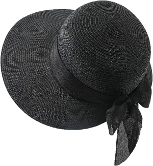 Womens Straw Sun Hat Wide Brim UV Protection Bucket Hat Foldable Packable Bowknot Visor Sun Cap Summer Outdoor Beach Cap