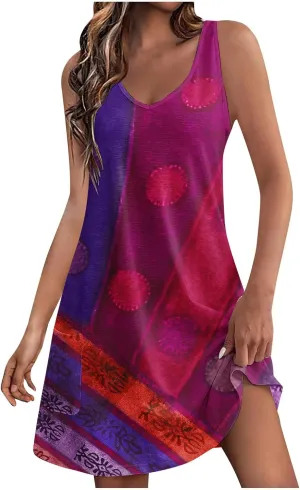 Womens Summer Dresses 2025 Trendy Printed Sleeveless Vacation Midi Dresses Casual Boho Beach Dress with Pockets