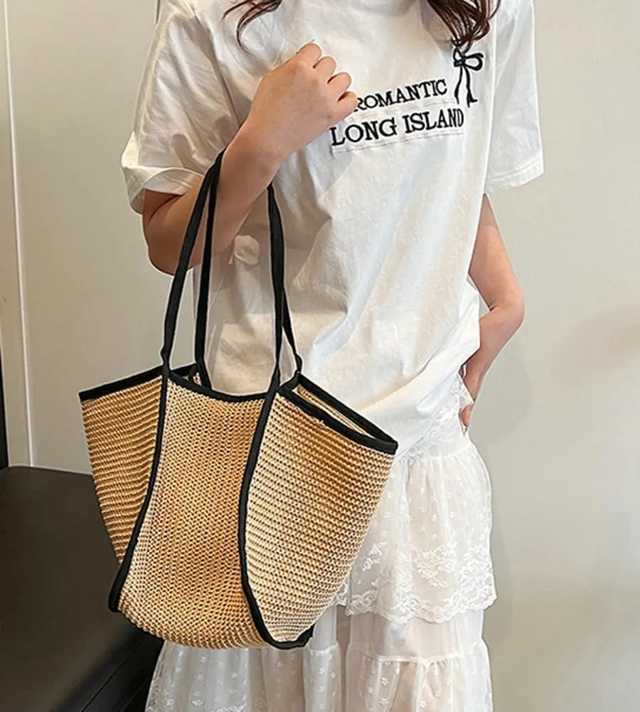 Womens Summer Straw Shoulder Bag Casual Purse Large Handbag Rattan Woven Beach Tote Bag Top Handle Satchel