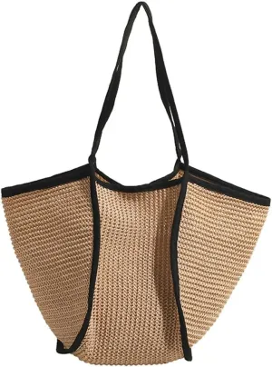 Womens Summer Straw Shoulder Bag Casual Purse Large Handbag Rattan Woven Beach Tote Bag Top Handle Satchel