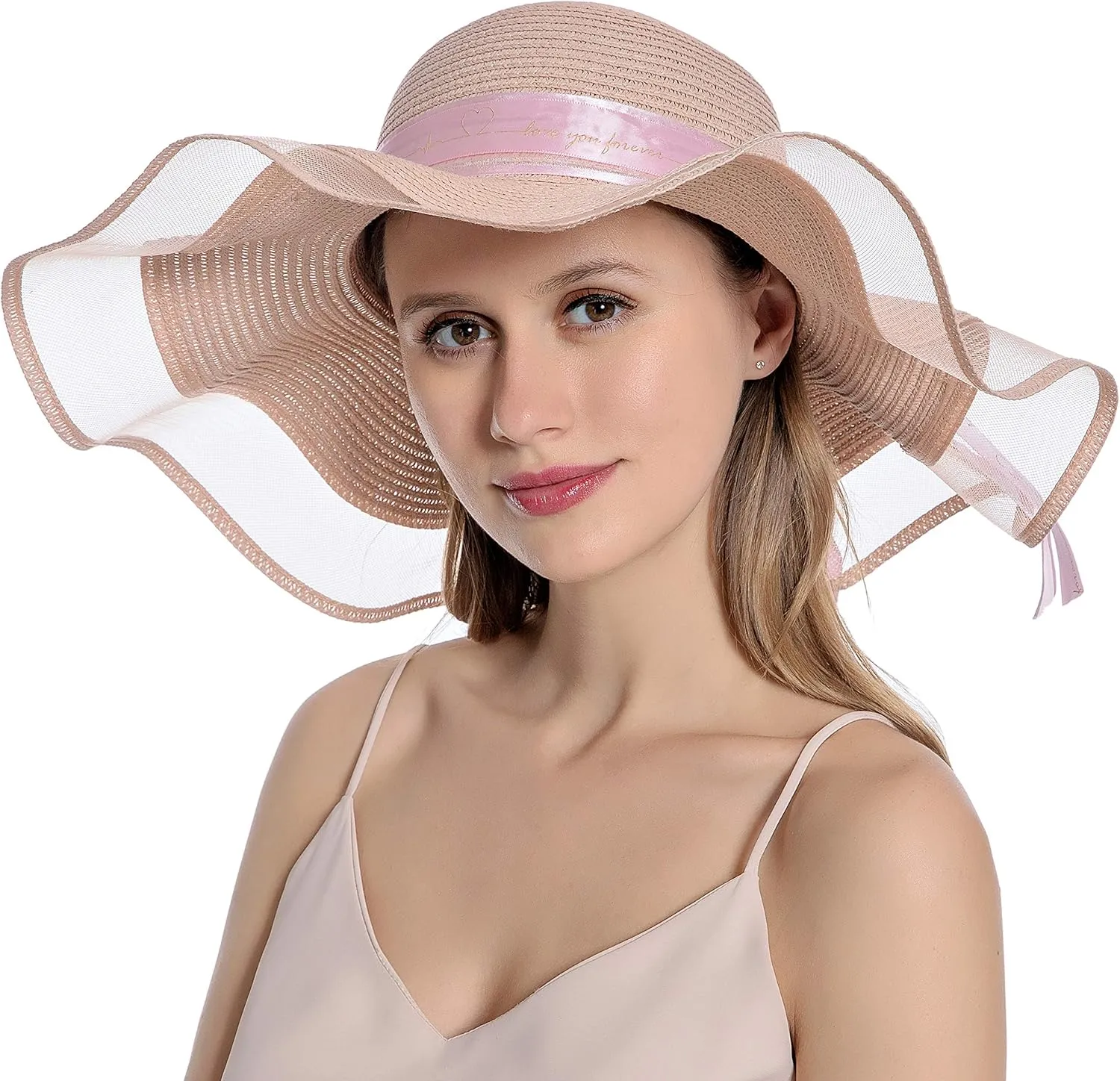 Womens Sun Straw Hat UV UPF50 Travel Foldable Wide Brim Summer Beach Hats