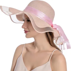 Womens Sun Straw Hat UV UPF50 Travel Foldable Wide Brim Summer Beach Hats