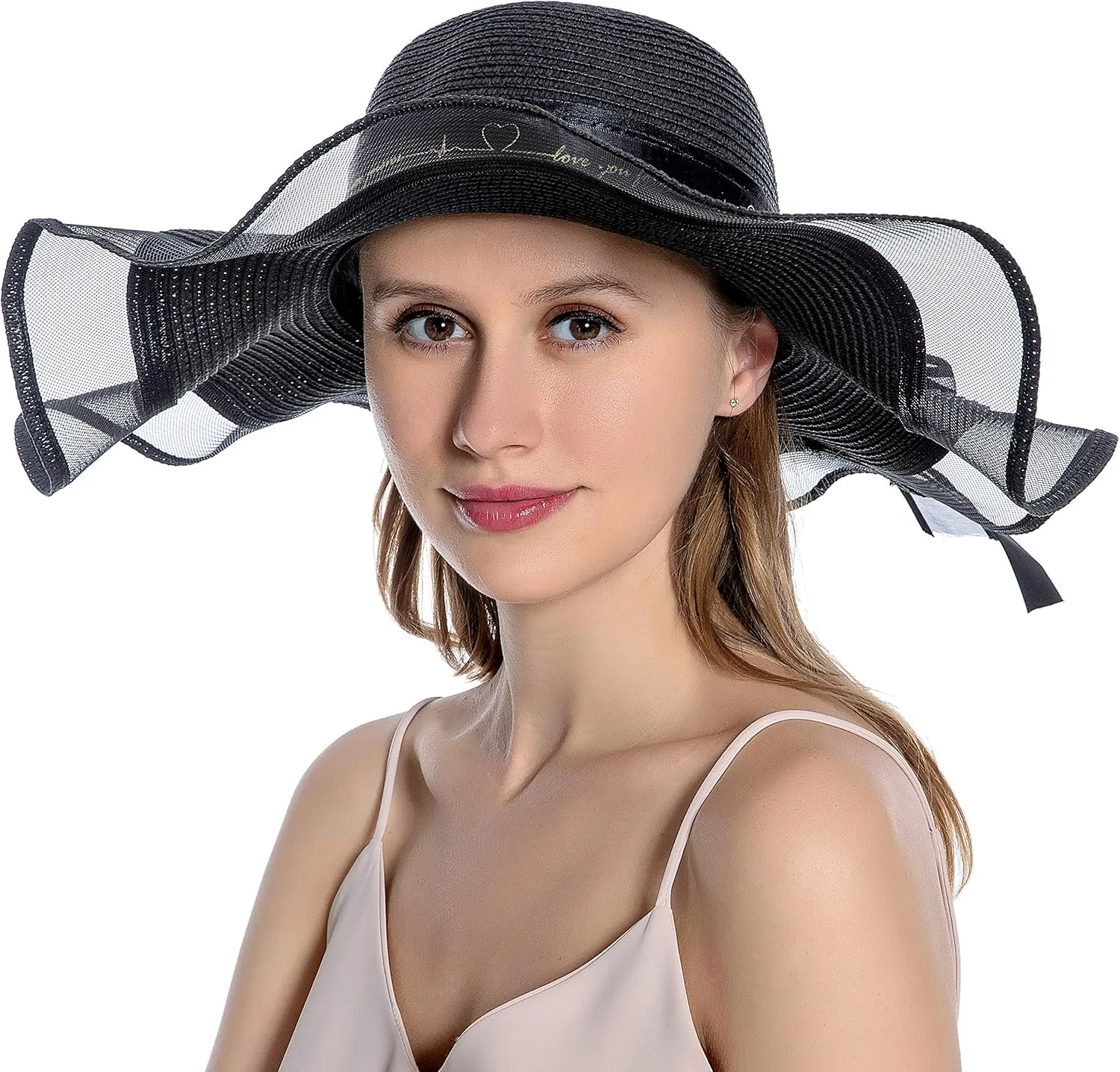 Womens Sun Straw Hat UV UPF50 Travel Foldable Wide Brim Summer Beach Hats