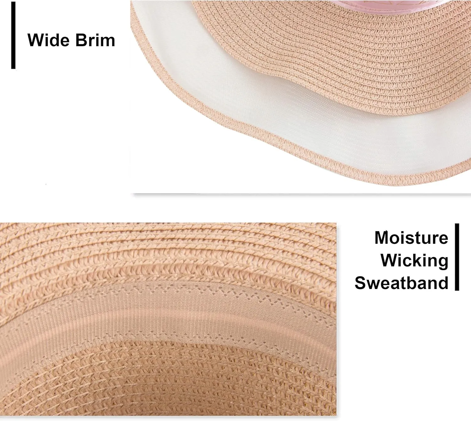 Womens Sun Straw Hat UV UPF50 Travel Foldable Wide Brim Summer Beach Hats