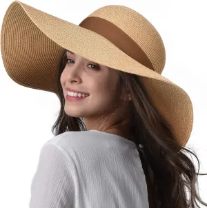 Womens Sun Straw Hat Wide Brim UPF 50 Summer Hat Foldable Roll Up Floppy Beach Hats for Women