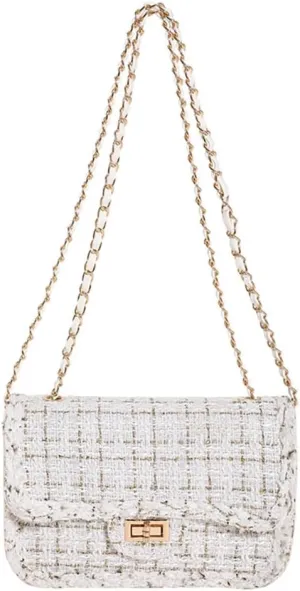 Women's Tweed Plaid Square Purse, Large Capacity Luxury Quilted Embroidered Shoulder Bag, Novelty Woolen Clutch Tote Handbag
