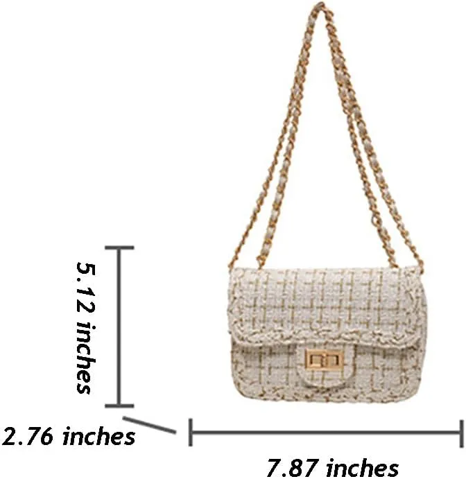 Women's Tweed Plaid Square Purse, Large Capacity Luxury Quilted Embroidered Shoulder Bag, Novelty Woolen Clutch Tote Handbag