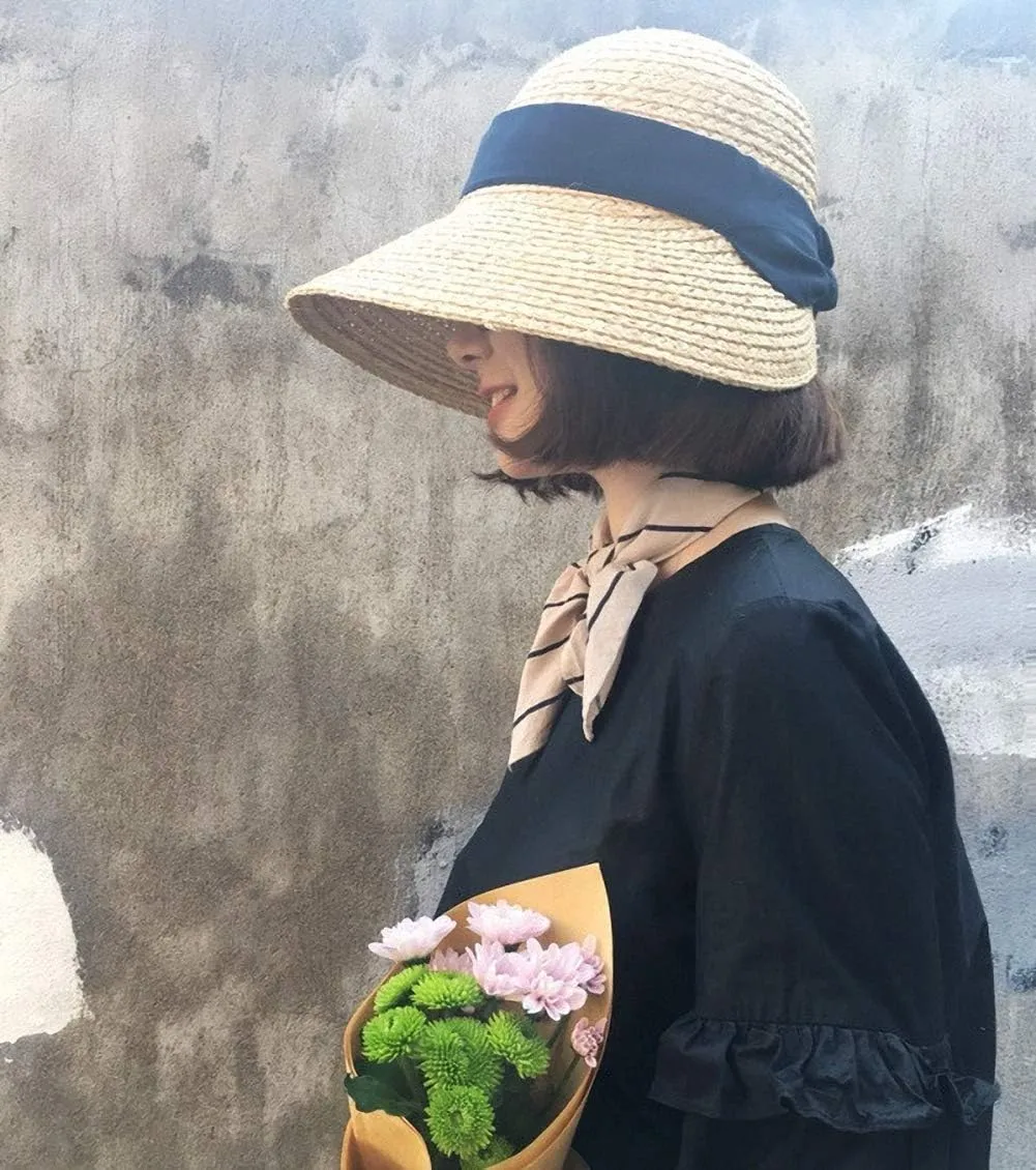 Women's Wide Brim Braided Sun Hat UPF 50  Sun Protection Floppy Summer Beach Cap Lafite Straw Hat