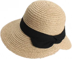 Women's Wide Brim Braided Sun Hat UPF 50  Sun Protection Floppy Summer Beach Cap Lafite Straw Hat