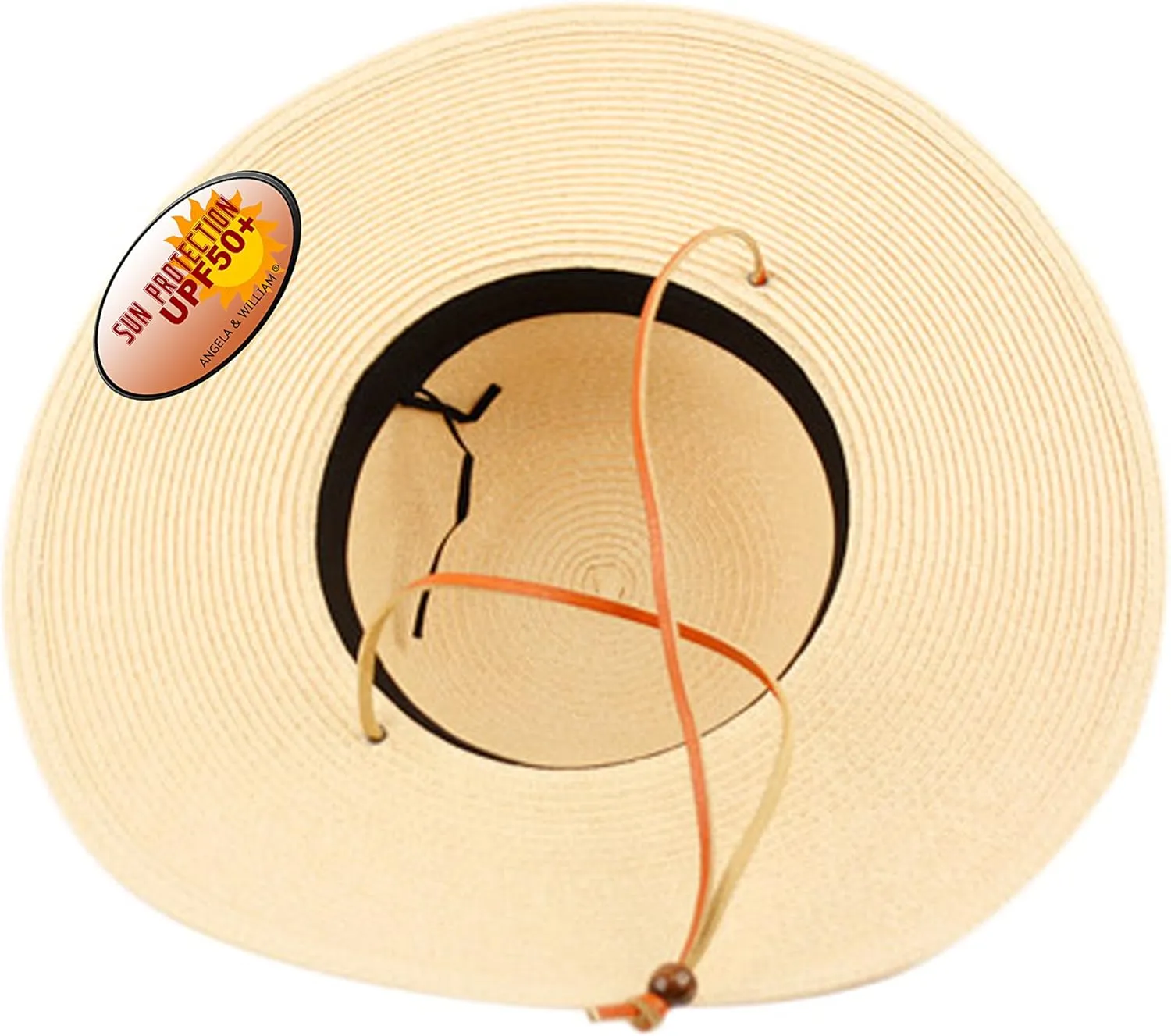 Women's Wide Brim Braided Sun Hat with Wind Lanyard Rated UPF 50  Sun Protection-FL2403