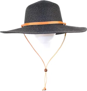Women's Wide Brim Braided Sun Hat with Wind Lanyard Rated UPF 50  Sun Protection-FL2403