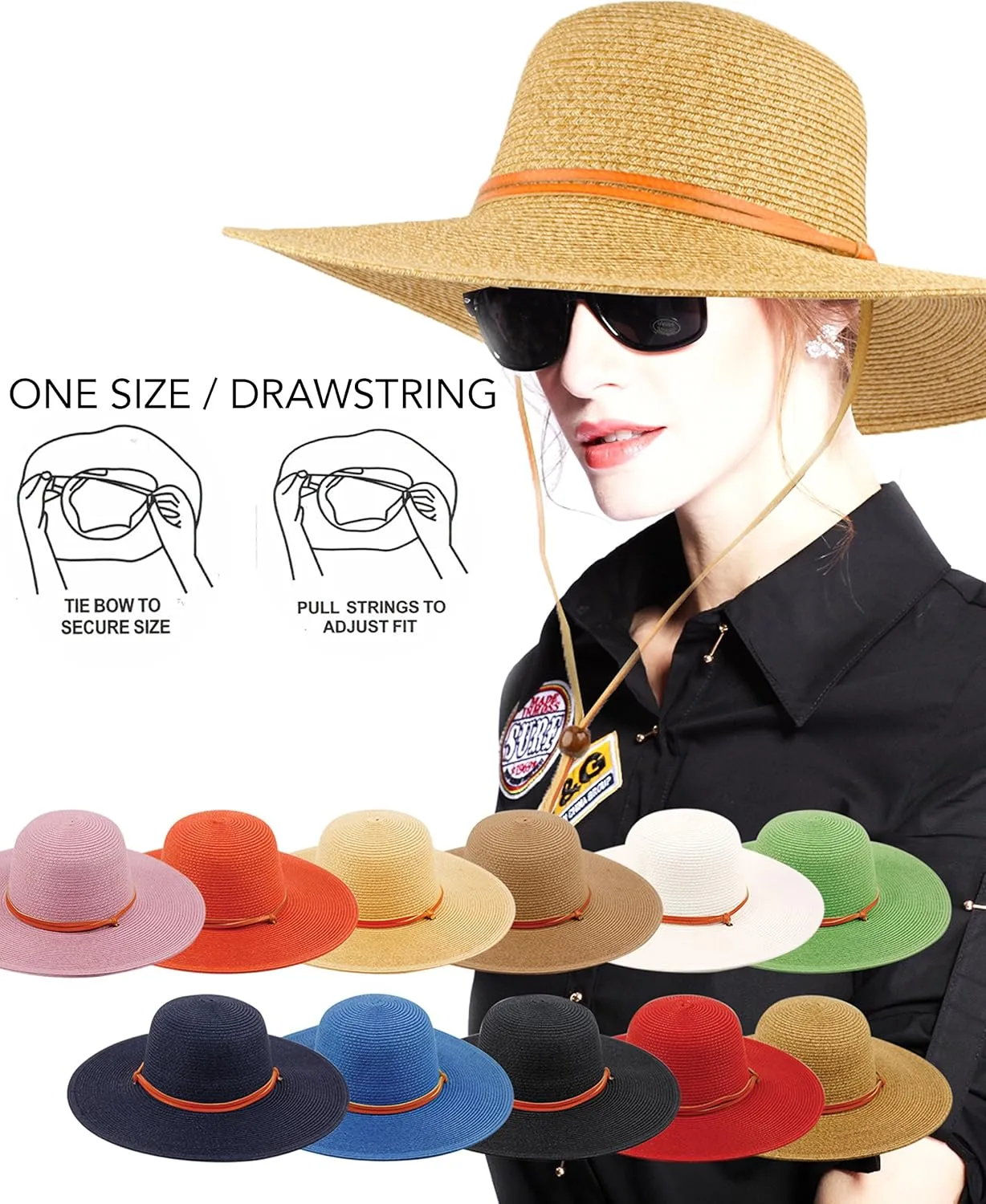 Women's Wide Brim Braided Sun Hat with Wind Lanyard Rated UPF 50  Sun Protection-FL2403