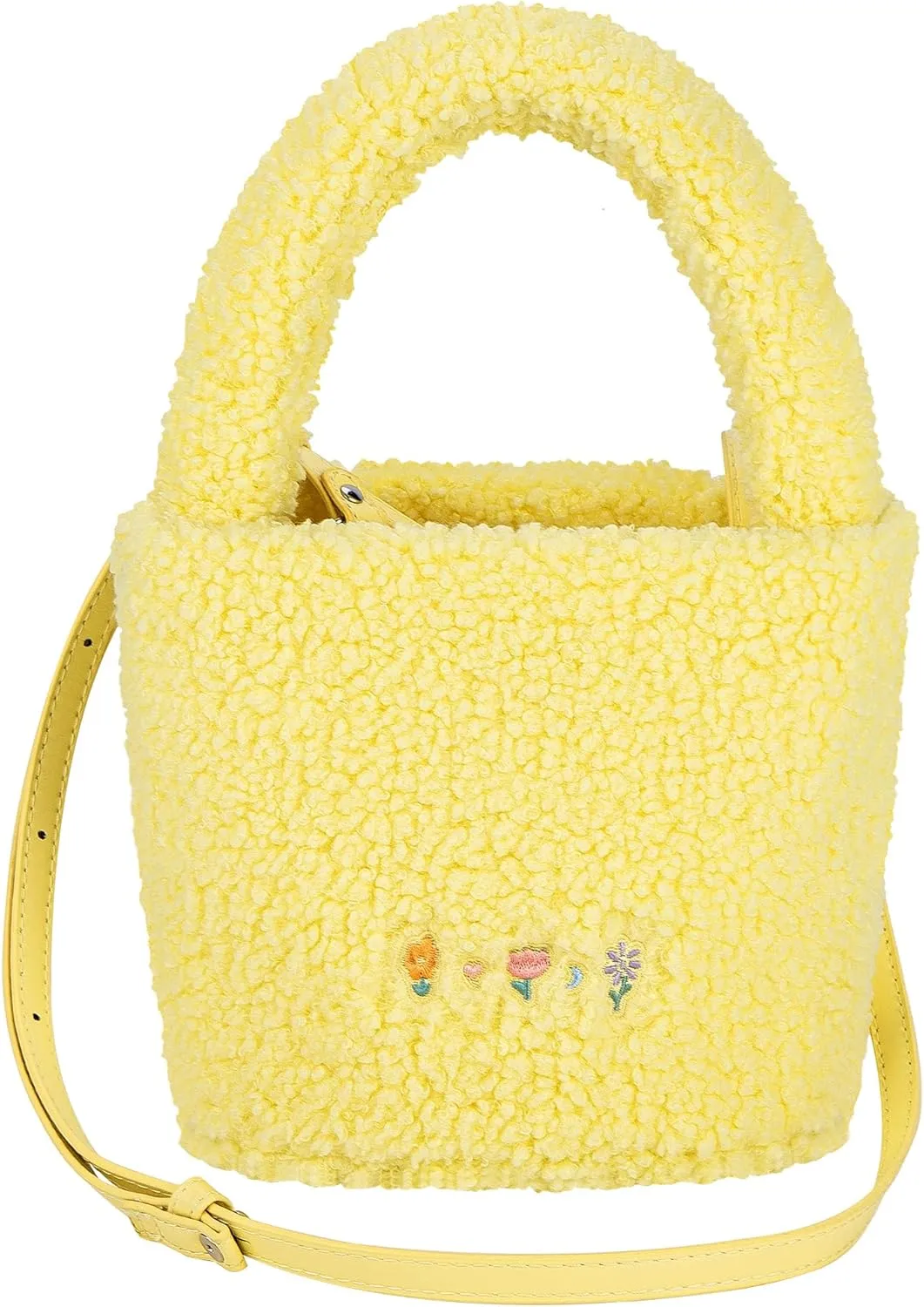 Wool Tote Bag Women's Shoulder Handbag Plush Crossbody Bag with Adjustable Shoulder Strap Adjustable Shoulder Strap Women Satchel Case Fashion Shopping Case for Autumn and Winter (Yellow)
