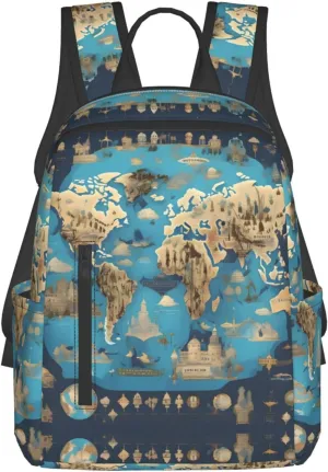 World Geography Map Backpacks Lightweight With 1 Main Compartment, Tote Shoulder Hiking Bag, Black