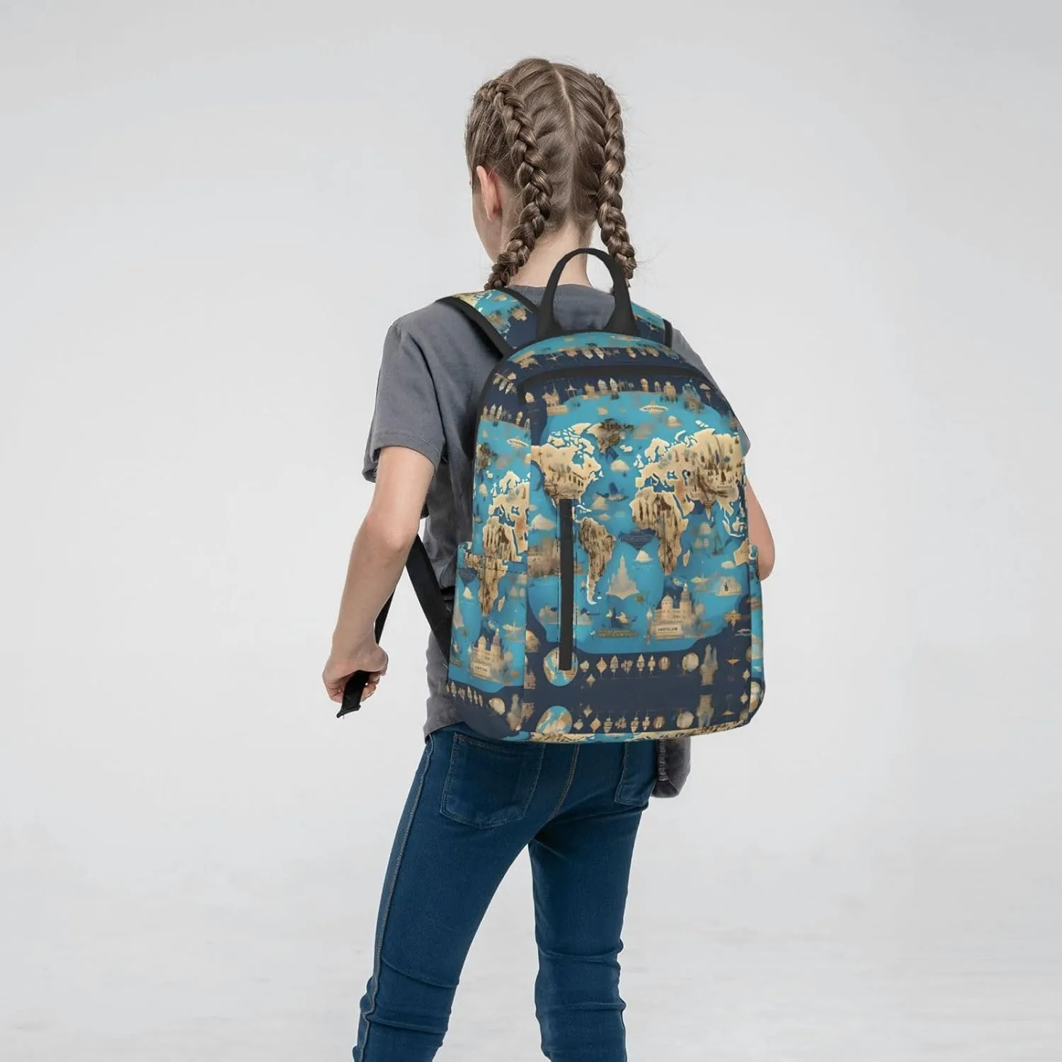 World Geography Map Backpacks Lightweight With 1 Main Compartment, Tote Shoulder Hiking Bag, Black