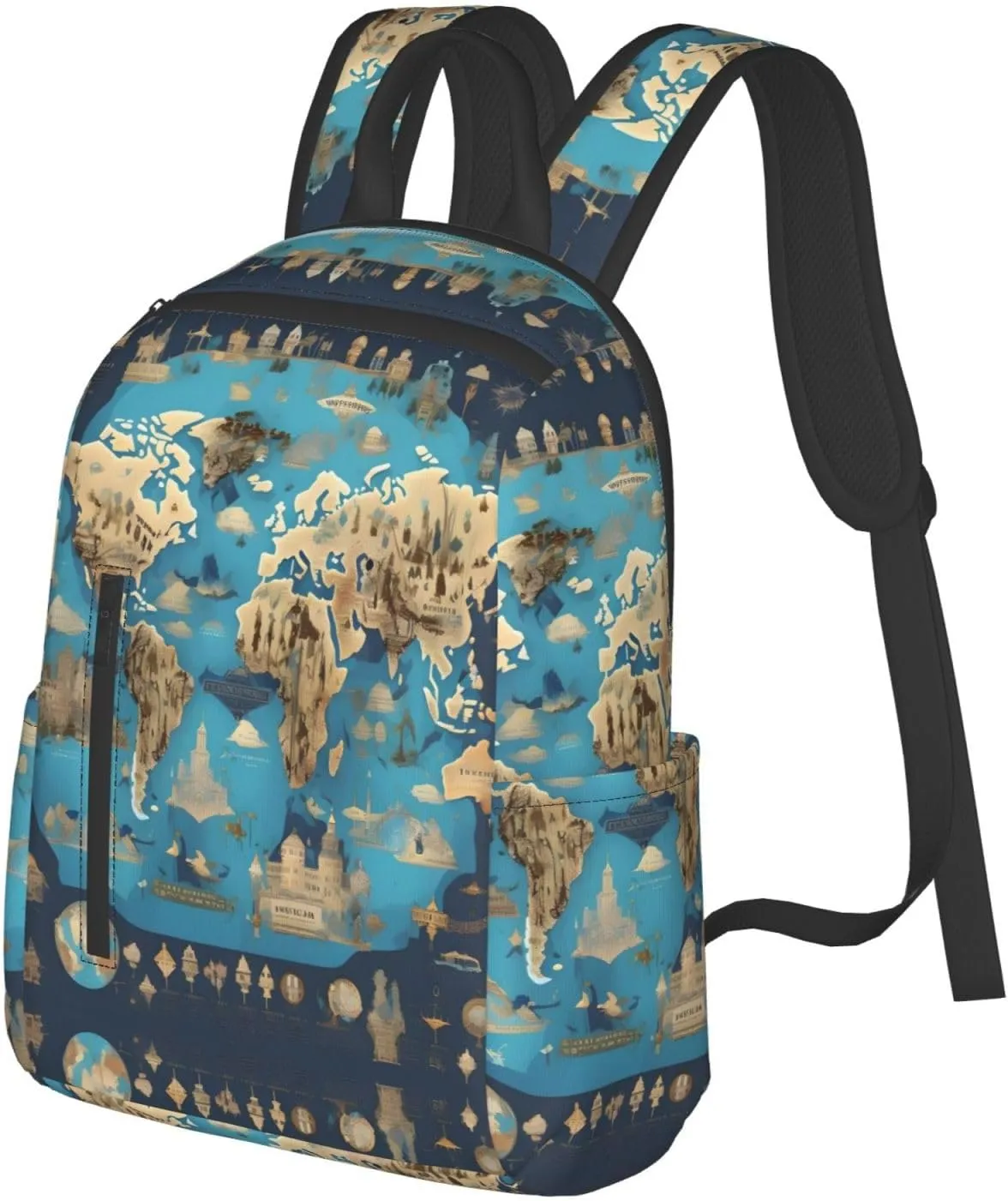 World Geography Map Backpacks Lightweight With 1 Main Compartment, Tote Shoulder Hiking Bag, Black