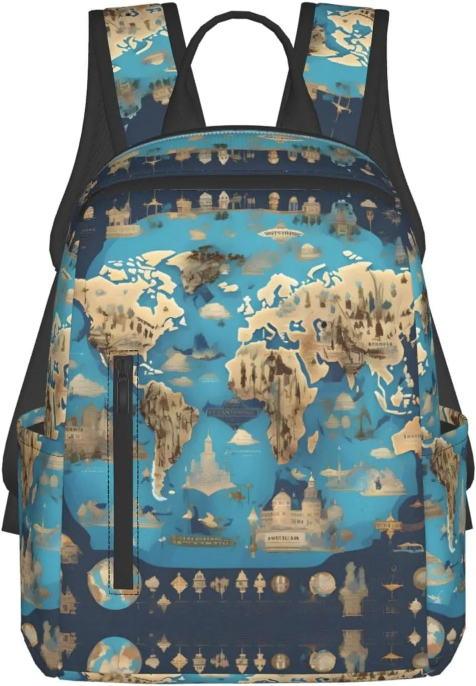 World Geography Map Backpacks Lightweight With 1 Main Compartment, Tote Shoulder Hiking Bag, Black