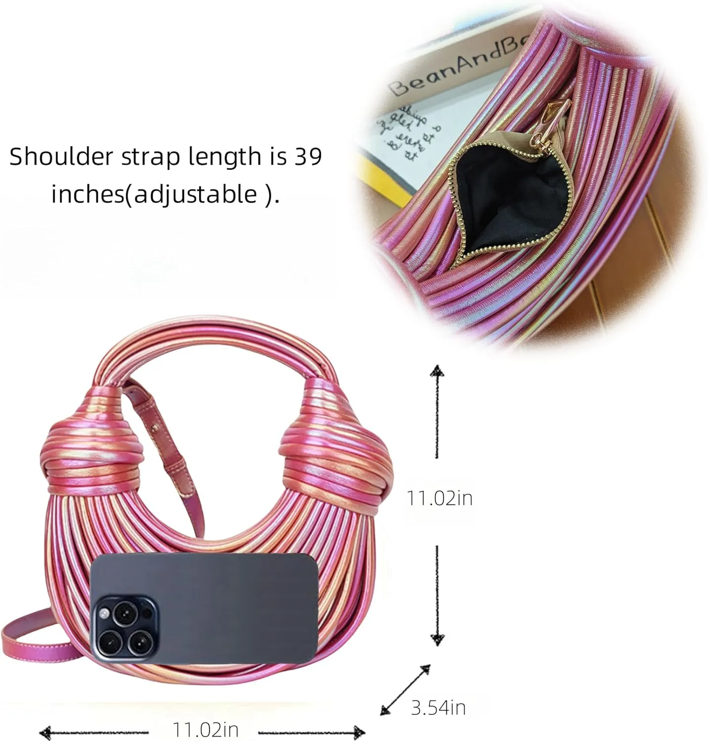 Woven Crossbody Bag for Women, Small Leather Bread Handbag Knotted Clutch Purse Top Handle Noodles Shoulder Bag.